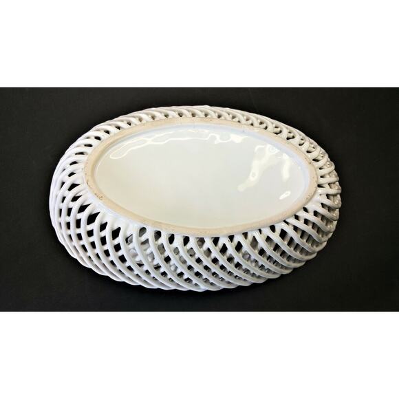 Set/2 Baronia Oval Square Flower Bowls Poland Polish Open Lattice Ceramic Rose - Picture 4 of 10